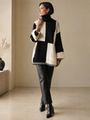 Women's Oversized Colorblock Turtleneck Sweater, Chunky Knit Pullover ZMZ2285J7YZH