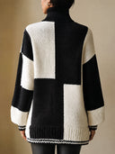 Women's Oversized Colorblock Turtleneck Sweater, Chunky Knit Pullover ZMZ2285J7YZH