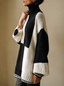 Women's Oversized Colorblock Turtleneck Sweater, Chunky Knit Pullover ZMZ2285J7YZH