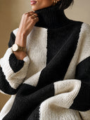 Women's Oversized Colorblock Turtleneck Sweater, Chunky Knit Pullover ZMZ2285J7YZH