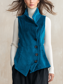 Women's Velvet Waistcoat With Asymmetric Hem And Stand Collar, Single-Breasted Sleeveless Vest ZMZ2204J9YZH
