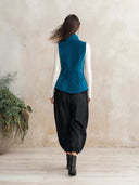 Women's Velvet Waistcoat With Asymmetric Hem And Stand Collar, Single-Breasted Sleeveless Vest ZMZ2204J9YZH