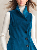 Women's Velvet Waistcoat With Asymmetric Hem And Stand Collar, Single-Breasted Sleeveless Vest ZMZ2204J9YZH