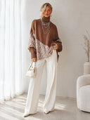 Women's Oversized Brown Turtleneck Sweater With Houndstooth Jacquard Panels ZMZ2277J1YZH
