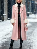 Women’s Fashionable Pink Wool-Blend Coat With Faux-Fur Paneling And Single-Breasted Closure ZMZ2212J3SWL