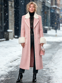 Women’s Fashionable Pink Wool-Blend Coat With Faux-Fur Paneling And Single-Breasted Closure ZMZ2212J3SWL