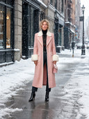 Women’s Fashionable Pink Wool-Blend Coat With Faux-Fur Paneling And Single-Breasted Closure ZMZ2212J3SWL