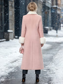 Women’s Fashionable Pink Wool-Blend Coat With Faux-Fur Paneling And Single-Breasted Closure ZMZ2212J3SWL