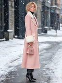 Women’s Fashionable Pink Wool-Blend Coat With Faux-Fur Paneling And Single-Breasted Closure ZMZ2212J3SWL