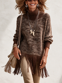 Women’s Vintage High-Neck Fringed Knitted Pullover Sweater ZMZ2243J1SWL