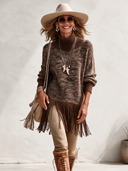 Women’s Vintage High-Neck Fringed Knitted Pullover Sweater ZMZ2243J1SWL