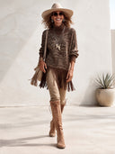 Women’s Vintage High-Neck Fringed Knitted Pullover Sweater ZMZ2243J1SWL