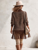 Women’s Vintage High-Neck Fringed Knitted Pullover Sweater ZMZ2243J1SWL