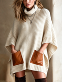 Women's Stylish High-neck, Three-quarter Sleeve Knitted Mini Dress ZMZ2233J8SWL