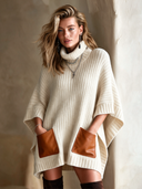 Women's Stylish High-neck, Three-quarter Sleeve Knitted Mini Dress ZMZ2233J8SWL