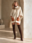 Women's Stylish High-neck, Three-quarter Sleeve Knitted Mini Dress ZMZ2233J8SWL