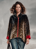 Women’s Classic American Casual Velvet Leopard Print Zip-Up Jacket With Red Contrast Cuffs ZMZ2266J9ZYY