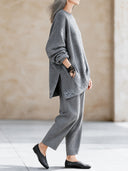 Women's Retro Casual Sequined Patchwork Pullover Sweater And Cotton Pants Two-Piece Set ZMZ2399J9ZJY