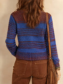 Women's Retro Casual Striped Color Block Crew Neck Pullover Long Sleeve Sweater ZMZ2308J3ZJY