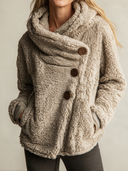 Women’s Vintage-Style Casual Solid-Color Plush Jacket With Asymmetrical Button Closure ZMZ2348J2ZJY