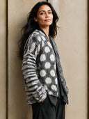 Women’s Vintage-style Casual Knitted Polka-dot Button-front Collarless Cardigan ZMZ2358J6ZJY