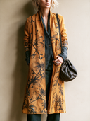 Women’s Vintage-style Casual Corduroy Coat With Floral Print And No-button Design (mid-length) ZMZ2393J9ZJY