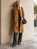 Women’s Vintage-style Casual Corduroy Coat With Floral Print And No-button Design (mid-length) ZMZ2393J9ZJY