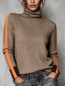 Women’s Brown Herringbone High-neck Sweater ZMZ2306J1XT