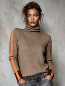 Women’s Brown Herringbone High-neck Sweater ZMZ2306J1XT