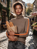 Women’s Brown Herringbone High-neck Sweater ZMZ2306J1XT