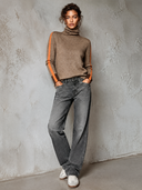 Women’s Brown Herringbone High-neck Sweater ZMZ2306J1XT