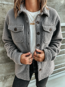 Women’s Vintage Casual Solid-Color Plush-Collar Single-Breasted Loose Warm Jacket ZMZ2374J9ZJY
