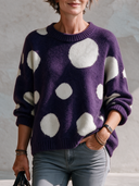 Women’s Classic Casual Purple Polka Dot Crew Neck Pullover Sweater - Oversized Fuzzy Knit ZMZ2281J0ZYY