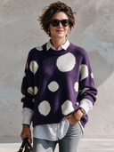 Women’s Classic Casual Purple Polka Dot Crew Neck Pullover Sweater - Oversized Fuzzy Knit ZMZ2281J0ZYY