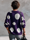 Women’s Classic Casual Purple Polka Dot Crew Neck Pullover Sweater - Oversized Fuzzy Knit ZMZ2281J0ZYY
