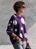 Women’s Classic Casual Purple Polka Dot Crew Neck Pullover Sweater - Oversized Fuzzy Knit ZMZ2281J0ZYY
