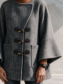 Women’s American Vintage Style Grey Herringbone Toggle Coat With Flared Sleeves And Patch Pockets ZMZ2372J5ZYY