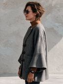 Women’s American Vintage Style Grey Herringbone Toggle Coat With Flared Sleeves And Patch Pockets ZMZ2372J5ZYY