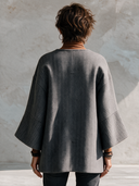 Women’s American Vintage Style Grey Herringbone Toggle Coat With Flared Sleeves And Patch Pockets ZMZ2372J5ZYY