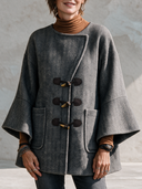 Women’s American Vintage Style Grey Herringbone Toggle Coat With Flared Sleeves And Patch Pockets ZMZ2372J5ZYY