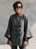 Women’s American Vintage Style Grey Herringbone Toggle Coat With Flared Sleeves And Patch Pockets ZMZ2372J5ZYY