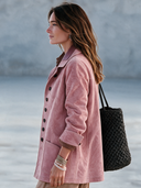 Women’s American Vintage Style Pink Suede-Look Jacket With Notched Lapel And Patch Pockets ZMZ2261J7ZYY