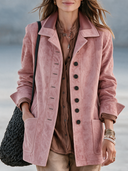 Women’s American Vintage Style Pink Suede-Look Jacket With Notched Lapel And Patch Pockets ZMZ2261J7ZYY