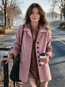 Women’s American Vintage Style Pink Suede-Look Jacket With Notched Lapel And Patch Pockets ZMZ2261J7ZYY