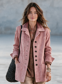 Women’s American Vintage Style Pink Suede-Look Jacket With Notched Lapel And Patch Pockets ZMZ2261J7ZYY