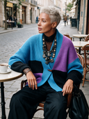 Women’s American Vintage Style Colorblock Rib-Knit Cardigan With Toggle Closure In Blue, Purple And Black ZMZ2257J3ZYY