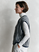 Women’s American Retro Casual Style Navy Striped V-Neck Vest Sleeveless Asymmetric Button-Front Waistcoat ZMZ2384J1ZYY