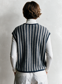 Women’s American Retro Casual Style Navy Striped V-Neck Vest Sleeveless Asymmetric Button-Front Waistcoat ZMZ2384J1ZYY