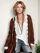 Women's Vintage Brown Lace-trimmed Buttonless Knit Cardigan ZMZ2325J6SWL