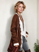 Women's Vintage Brown Lace-trimmed Buttonless Knit Cardigan ZMZ2325J6SWL